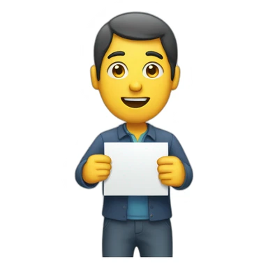 man holding info sign sticker