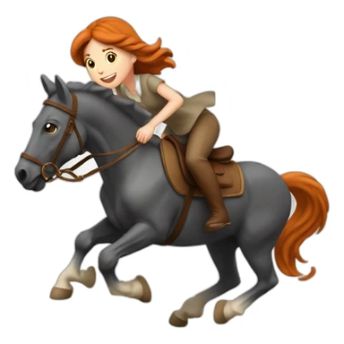 Fille rousse sur un cheval qui saute un obstacle sticker