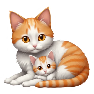 full body of very small + skinny ginger and white kitten with deep orange eyes and triangular shaped face lying down cuddling a grey and white kitten who is a bit bigger than him sticker