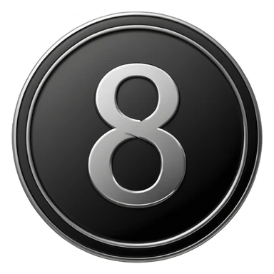 Emoji icon of a black coin with engraved number 8, minimalist style, isolated sticker