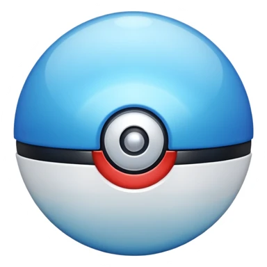 blue pokeball emoji, top half is a more saturated blue, bottom half is white, black stripe, with a white sheen, with a pearlescent finish, with a glass effect sticker