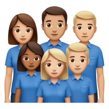 CREA UN EMOJI DE 7 PERSONAS HOMBRES Y MUJERES, CON CAMISA AZUL  sticker