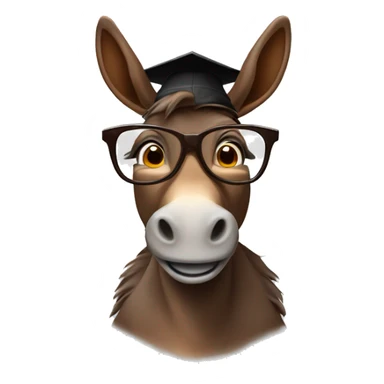 nerd brown donkey with 2 big teeth using glasses and a mortarboard sticker