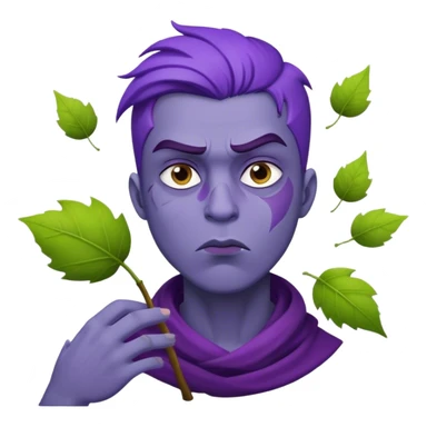 Um homem com cara de mau e roxo a soprar folhas sticker