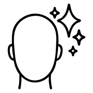 minimal icon of a head with starburst or sparkles to show amazement, clean outline style sticker
