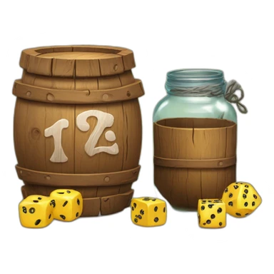 a wood tavern sign with a jar and a twenty sided dice sticker