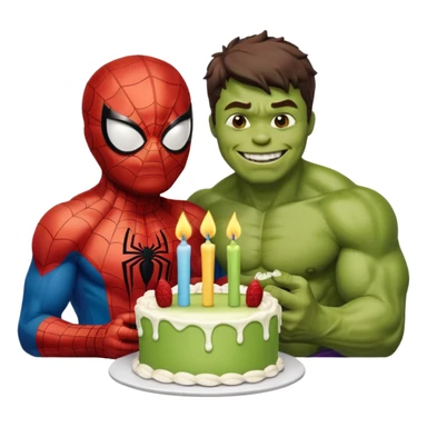 Spider-Man and Hulk eating a birthday cake sticker