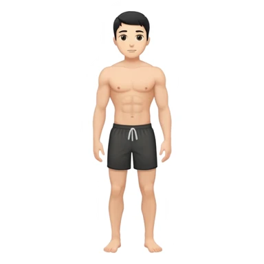 young white man with short black hair, shirtless, muscular, full body without shoes sticker