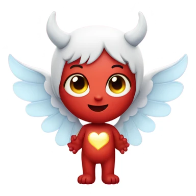 cute devil with halo and angel wings, with hearts sticker