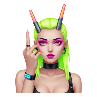 cyberpunk style neon middle finger with long neon nails sticker