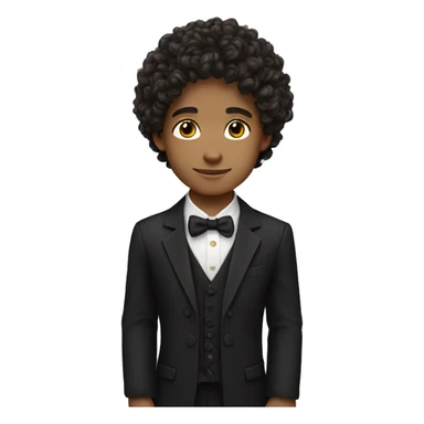 a boy wearing formal clothes with fair complexion brown eyes with curly hairs black  long hairs sticker
