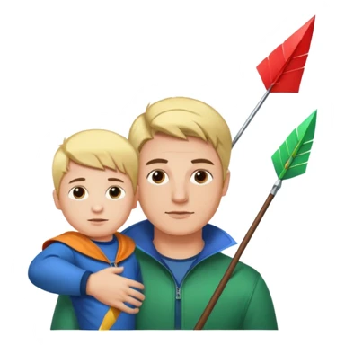 man with his kid and an arrow above the man's head, bright colors sticker