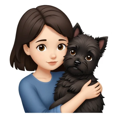 Brunette girl with black cairn terrier big hug sticker