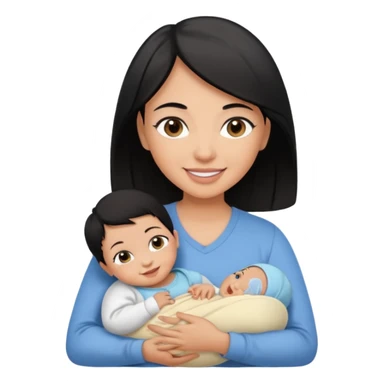 mom holding newborn baby girl with brown eyes tan skin and black hair and for the newborn baby, blue eyes newborn girl baby tan skin black hair sticker