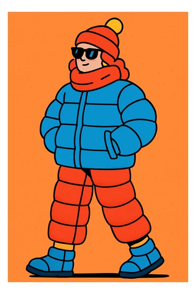 trendy padded fashion, modern illustration style, stylish winter outfit sticker