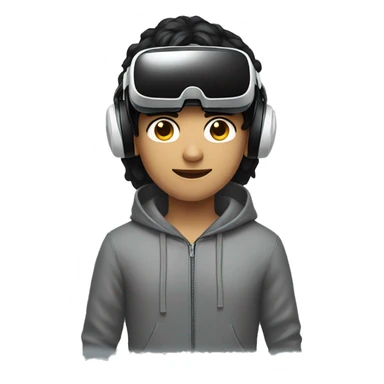 a guy with black hair, wearing a hoodie using a vr headset sticker