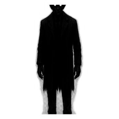 tall scary man, glowing eyes, looming presence, unsettling sticker