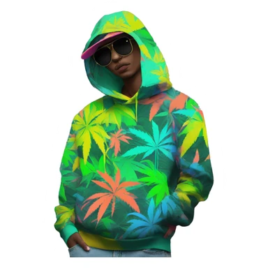 Hemp leaves Multicoloured neon person smoking wearing hoodie dancing hip hop bucket hat tropical Skater fashion aesthetic baggy clothes graphic t shirt 420 sticker