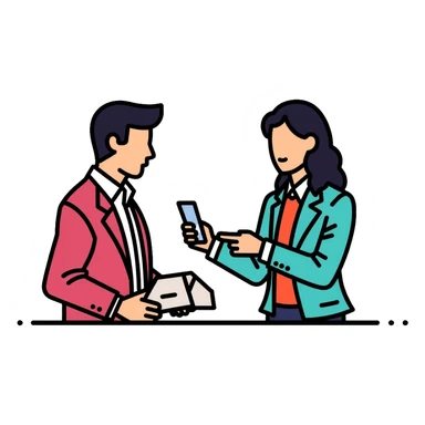 Bank teller in professional clothes helping a customer sticker