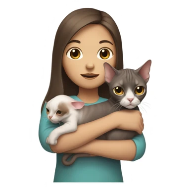 A white asian girl with brown long hair holds a sphinx cat in her arms sticker