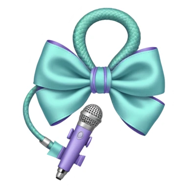 A pastel blue bow with a pastel a pastel green snake at the top of one side and a pastel purple microphone on the bottom of the other side of the bow sticker