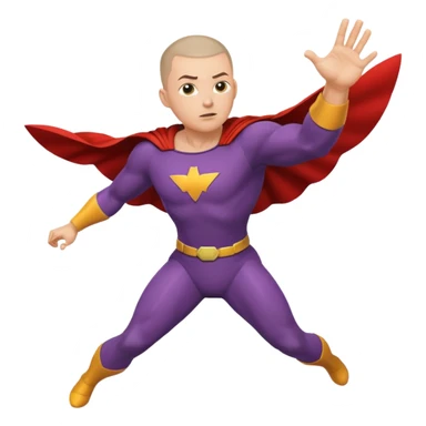 Make a superhero’s filing it’s a human white skin whit buzz cut back hair I need to see the all body in the position of flings  sticker