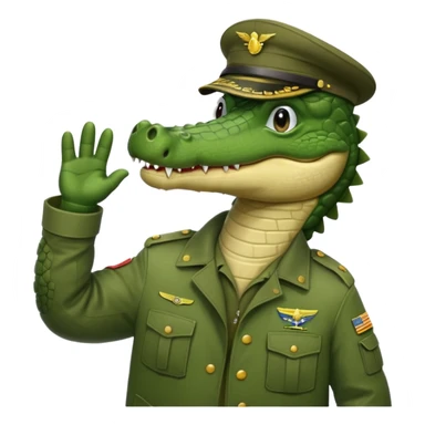 Crocodile in army jacket saluting.

















 sticker