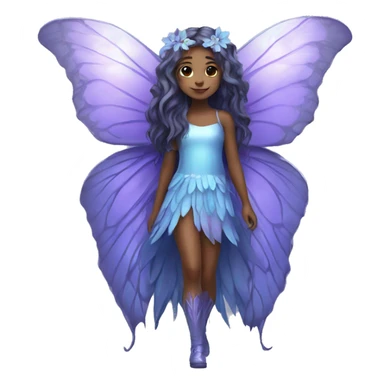 Beautiful, flower, fairy, blue, silver, purple, long hair, big butterfly wings sticker