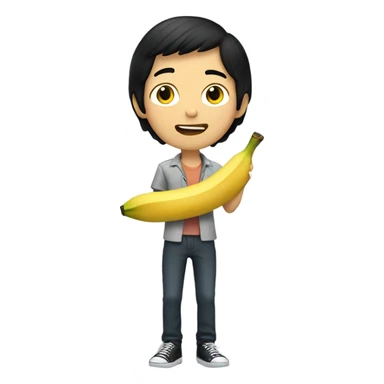 boy with balck hair and banna phone  sticker