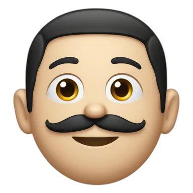 A round-headed man with thin black hair and mustache a black cap with the initials N and E on it sticker