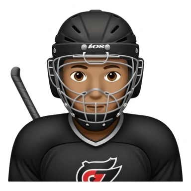  black Hockey player who have  a goalkeeper mask which have small holes sticker