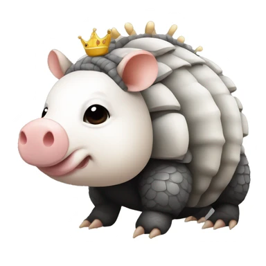 Black and white piebald chubby round armadillo pig panda centipede armadillo wearing a crown sticker