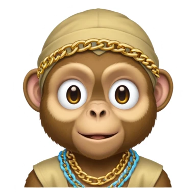 Dark monkey with a dew rag and gold chain and grill sticker