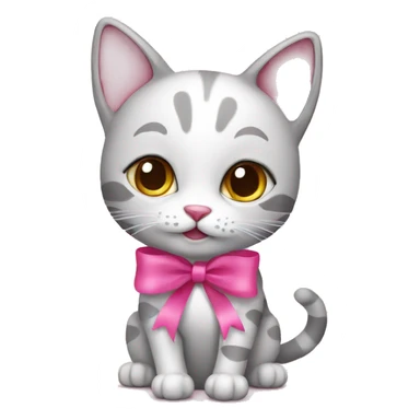Cat with  2 pink ribbon and pink hearts  sticker