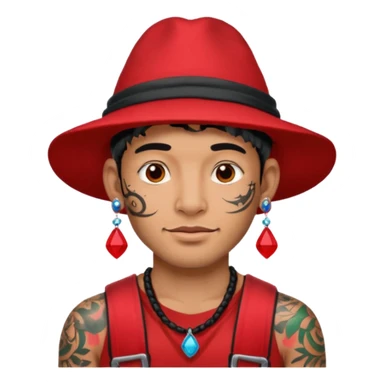 unique looking tourist with big unique red tourist hat and earrings, man with lots of tattoes sticker