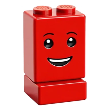 A single red Lego-style brick with a cute smiling face sticker
