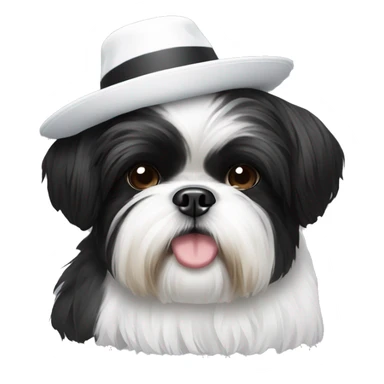black and white Shih Tzu with a hat sticker