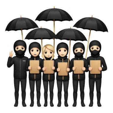 Ski mask people wearing black with umbrella and signs sticker