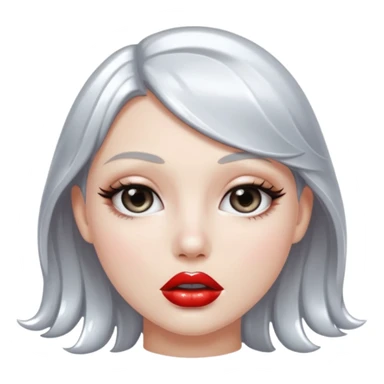 slightly parted lips, silver chrome material, glossy wet shine, seductive aesthetic sticker