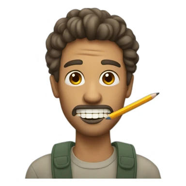 a man with a pencil in his teeth sticker