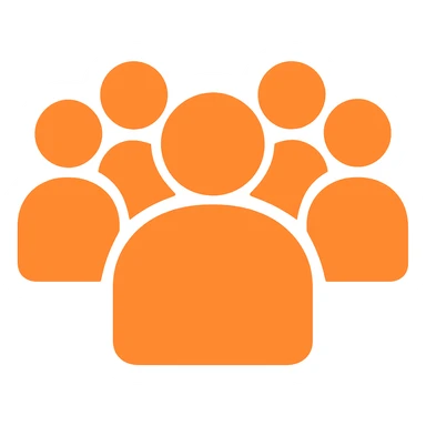 Increase the number of people inside the silhouette, ensure the shape is fully filled with no borders, and the color is exactly orange #fe6601, with a transparent background. sticker