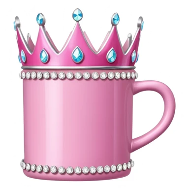 Hyperrealism, Pink coffee mug with detailed sparkly tiara embellishment, isolated, still life, 600dpi sticker