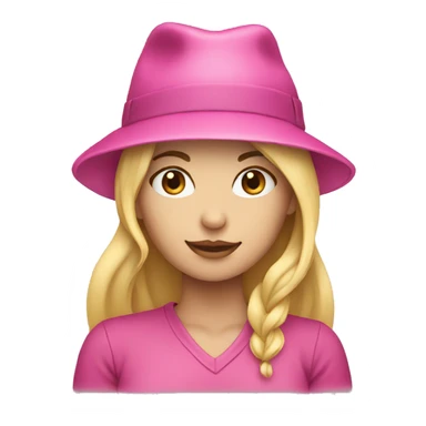 Blonde girl with pink hat who think sticker