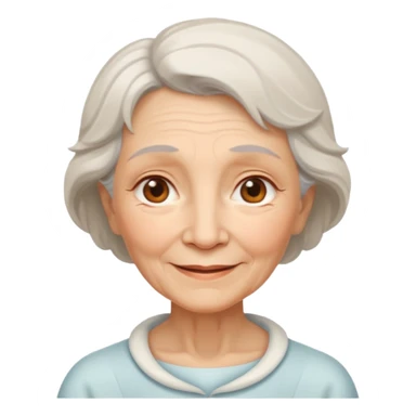 old woman with soft and warm smile, looking calm and friendly, low eyes corner looking like an angel sticker