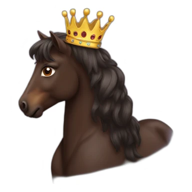 darks brown horse very proud with a crown sticker