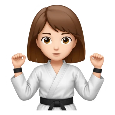 Ragazza castana che pratica karate, ha la cintura nera ed io tradizionale kimono bianco del karate, tira un calcio laterale oppure un pugno oppure è in posizione di guardia sticker
