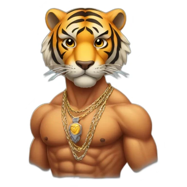 Muscular tiger fighter with a necklace  sticker