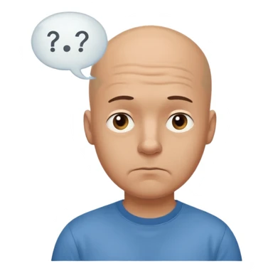 bald man with t-shirt doubting face with thought bubble sticker