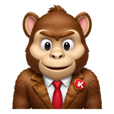 Donkey Kong🦍 with red tie with his initials (DK) on sticker