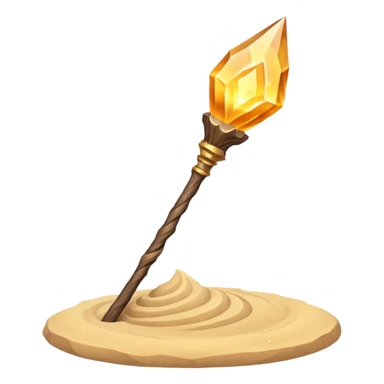 desert sand mage staff object icon, ancient wooden staff, swirling sand crystal on top, glowing golden aura, small floating sand particles, fantasy desert style, 3D cartoon, mobile game icon style, centered, clean background, soft shadow, no text, no watermark
 sticker